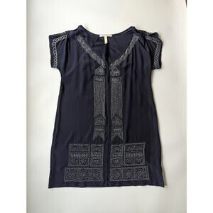 Burning Torch Anthropologie Sz Large Navy Beaded Silk Short Dress Bohemian
